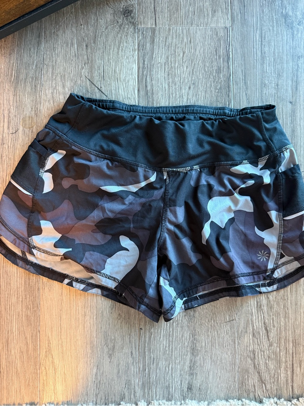 Athleta Black & Gray Camo Running Shorts